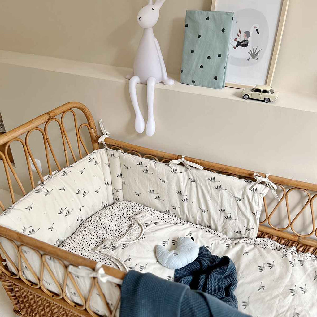 Rose in April Charly Goose Bed Bumper in bedding, featuring a soft, plush design with a goose pattern for nursery decor.