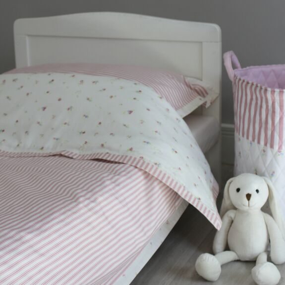Reversible Floral & Ticking Stripe Duvet Cover & Pillowcase Set - Rockermumma