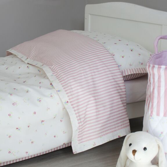 Reversible Floral & Ticking Stripe Duvet Cover & Pillowcase Set - Rockermumma
