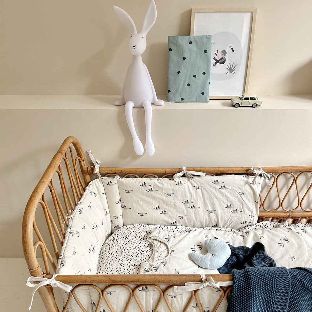 Rose in April Charly Goose Bed Bumper in bedding, featuring soft fabric and decorative duck design for a cozy nursery decor.