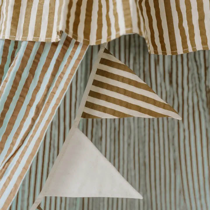 Nursery Canopy with Ruffle "Blue and Brown Stripes"  * Pre-Order now for delivery before Xmas *