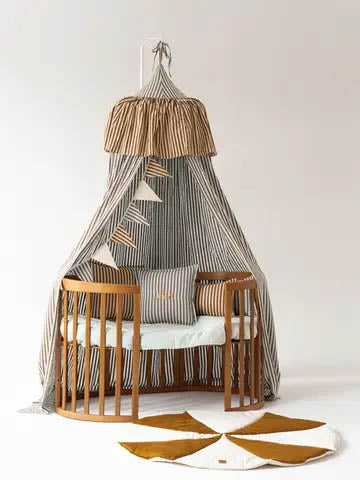 Nursery Canopy with Ruffle "Blue and Brown Stripes"  * Pre-Order now for delivery before Xmas *