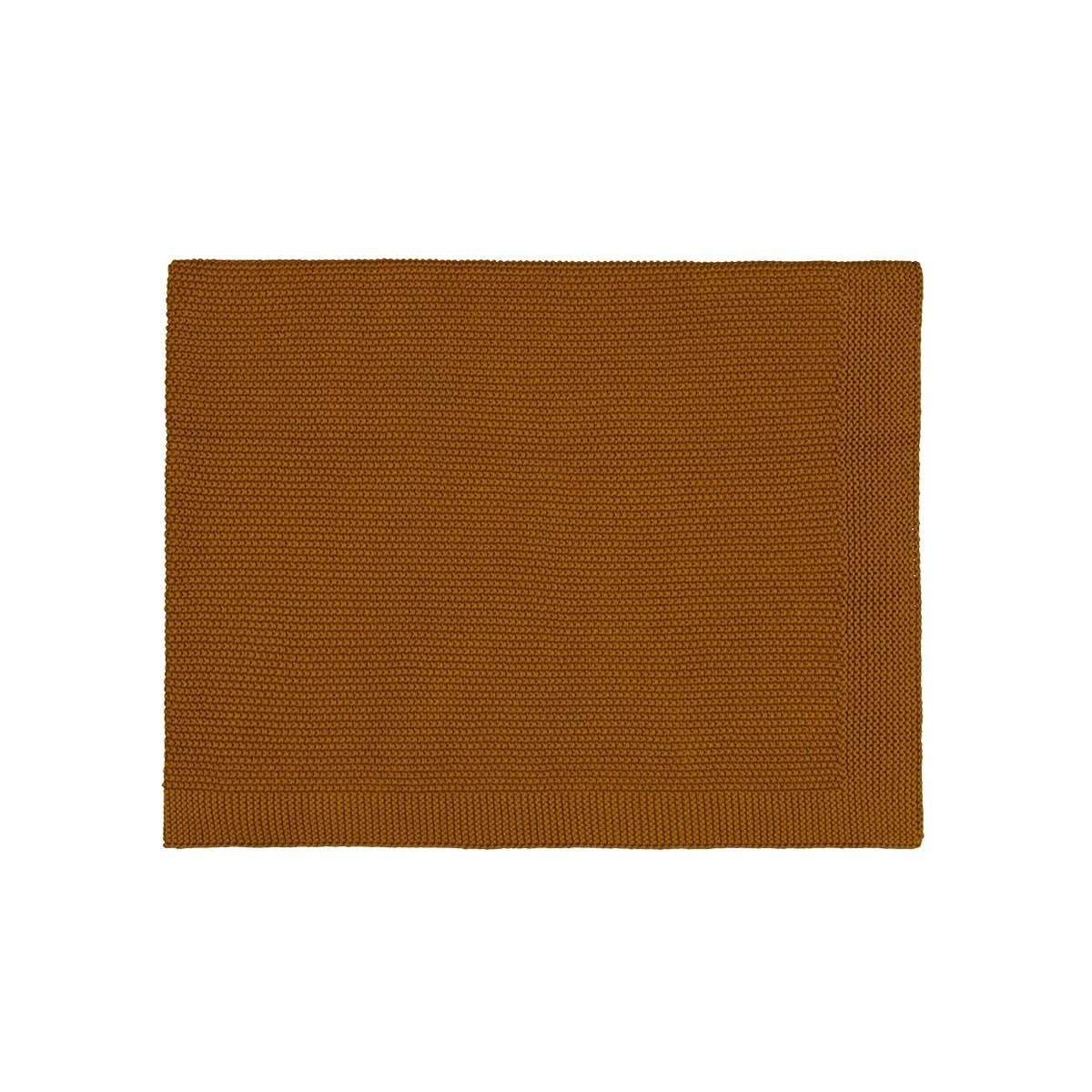 Baby Cotton Blanket Bou Cumin folded flat to showcase its warm cumin-brown knitted texture on a white background.