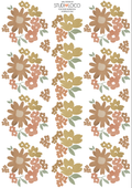 Ditsy floral wall stickers featuring painted-style flowers in muted mustard, terracotta, dusty pink and sage green on a white background.