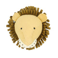Fiona Walker medium lion head wall décor handcrafted from golden-yellow wool, featuring a dark brown textured mane, rounded ears, black eyes and a cream muzzle with embroidered black details.