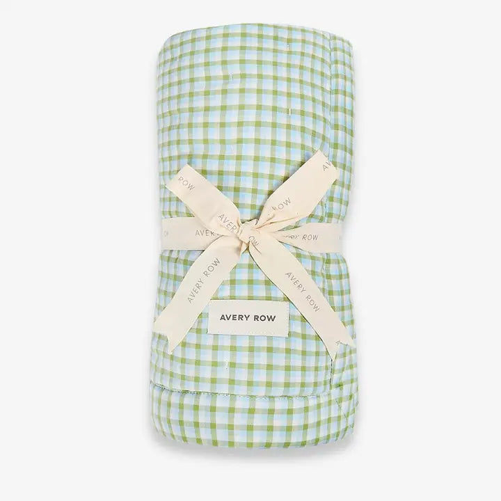 Green Gingham Checkered Bedspread - Single Bed Size