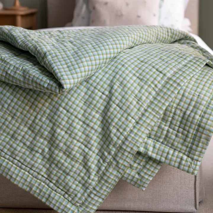 Green Gingham Checkered Bedspread - Single Bed Size