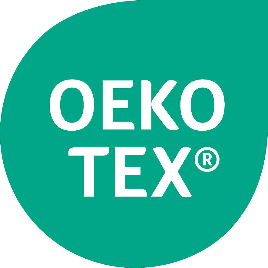 OEKO-TEX certification logo with white lettering on a green background.